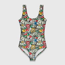 Купальник-боди 3D женский Деньги Казино, цвет: 3D-принт