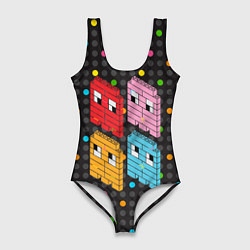 Купальник-боди 3D женский Pac-man пиксели, цвет: 3D-принт