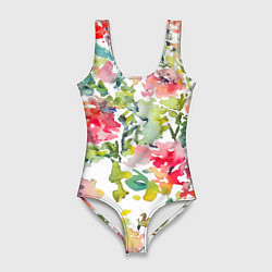 Купальник-боди 3D женский Floral pattern Watercolour Summer, цвет: 3D-принт