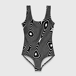 Женский купальник-боди Чёрно-белая стилизованная поверхность воды Wave pa