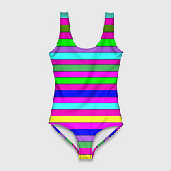 Купальник-боди 3D женский Multicolored neon bright stripes, цвет: 3D-принт