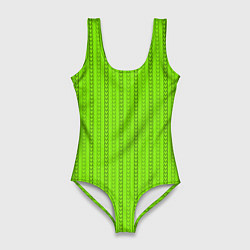 Купальник-боди 3D женский Зеленые узоры из линий, цвет: 3D-принт