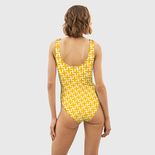 Женский купальник-боди Белые крестики на желтом фоне / 3D-принт – фото 4