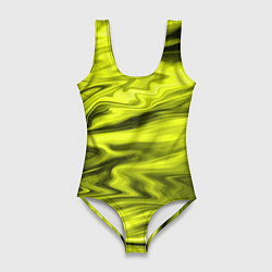 Женский купальник-боди Неоновый желтый с черным абстрактный узор