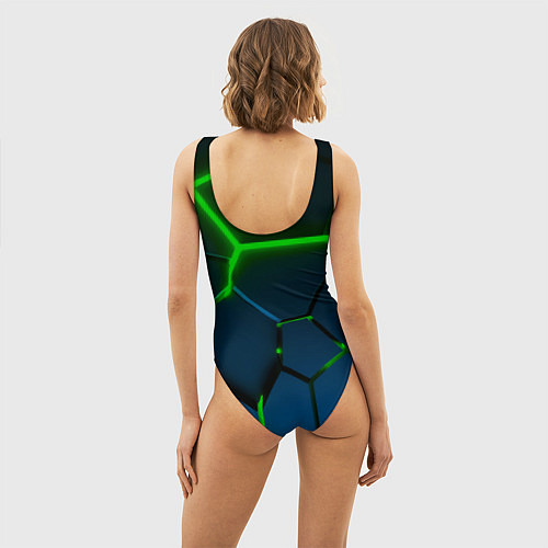 Женский купальник-боди Разлом зеленых неоновых плит - геометрия / 3D-принт – фото 4