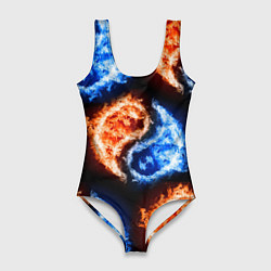 Купальник-боди 3D женский Инь - янь, огонь - вода, паттерн, цвет: 3D-принт