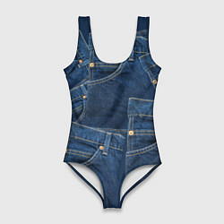 Купальник-боди 3D женский Джинсовка jeans, цвет: 3D-принт