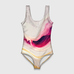 Купальник-боди 3D женский Золотые и розовые мраморные узоры, цвет: 3D-принт