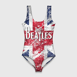 Женский купальник-боди The Beatles - лого на фоне флага Великобритании