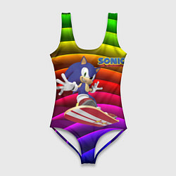 Купальник-боди 3D женский Sonic - hedgehog - skateboarding - bands, цвет: 3D-принт