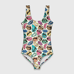 Женский купальник-боди Губы разноцветные поп арт