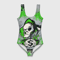 Купальник-боди 3D женский Slipknot скелет green, цвет: 3D-принт