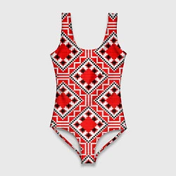 Купальник-боди 3D женский Белорусская вышивка - орнамент, цвет: 3D-принт