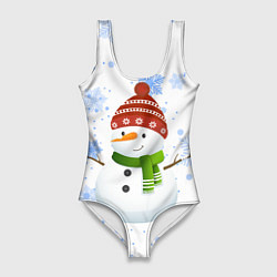 Женский купальник-боди Снеговик со снежинками