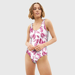 Купальник-боди 3D женский Лимоны в розовом монохроме - паттерн, цвет: 3D-принт — фото 2