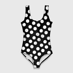 Купальник-боди 3D женский Белые горошины, цвет: 3D-принт