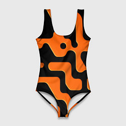 Женский купальник-боди Черно-оранжевый абстрактный лабиринт