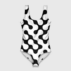 Купальник-боди 3D женский Чёрно-белый растровый узор, цвет: 3D-принт