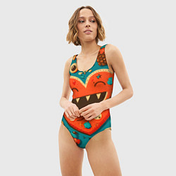 Купальник-боди 3D женский Веселое сердце с зубами, цвет: 3D-принт — фото 2