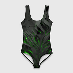 Купальник-боди 3D женский Объемные черные и зеленые линии, цвет: 3D-принт