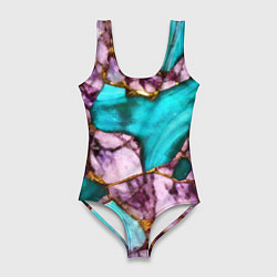 Женский купальник-боди Рисунок текстуры синего и фиолетового мрамора