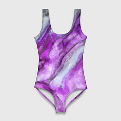 Женский купальник-боди Рисунок текстуры белого и фиолетового мрамора