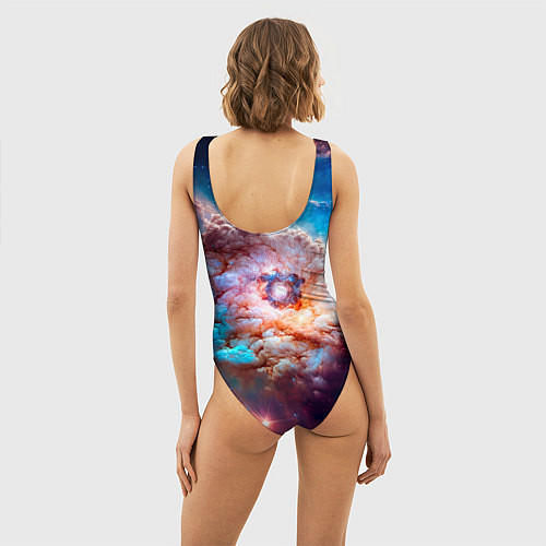 Женский купальник-боди Небула в космосе в голубо-розовых тонах - нейронна / 3D-принт – фото 4