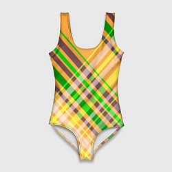 Женский купальник-боди Желто-зеленый геометрический ассиметричный узор
