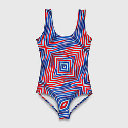 Женский купальник-боди Красно-синие абстрактные полосы