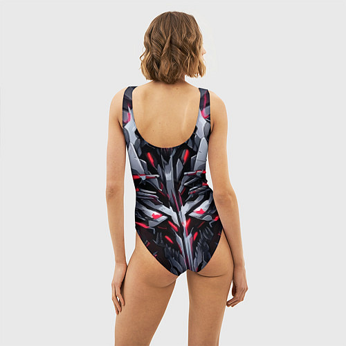 Женский купальник-боди Красный Кибер череп / 3D-принт – фото 4