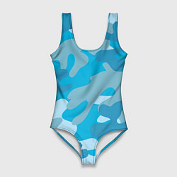 Купальник-боди 3D женский Камуфляж военный синий, цвет: 3D-принт