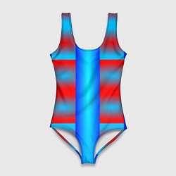 Купальник-боди 3D женский Красно-синие полосы и квадраты, цвет: 3D-принт