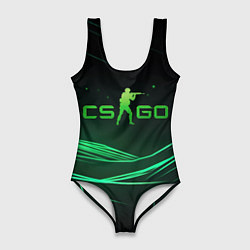Купальник-боди 3D женский CS GO green logo, цвет: 3D-принт