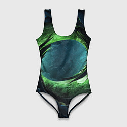 Женский купальник-боди Объемная зеленая абстракция