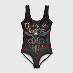 Купальник-боди 3D женский Baldurs Gate 3 logo red black geometry, цвет: 3D-принт