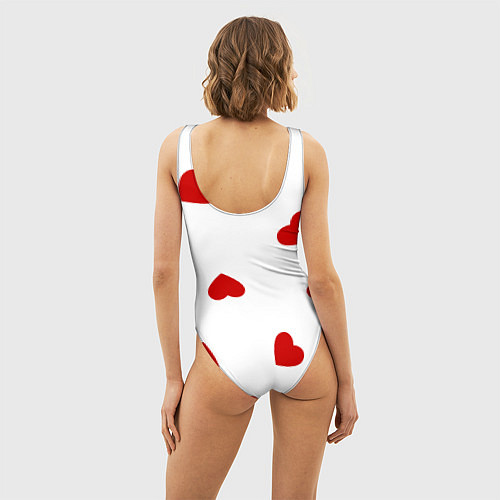 Женский купальник-боди Красные сердечки на белом / 3D-принт – фото 4