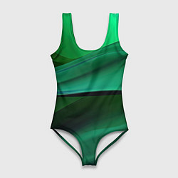 Купальник-боди 3D женский Зеленые абстрактные волны, цвет: 3D-принт