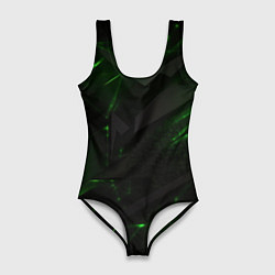 Купальник-боди 3D женский Dark black green abstract, цвет: 3D-принт