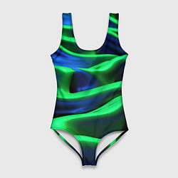 Купальник-боди 3D женский Зеленые неоновые волны, цвет: 3D-принт
