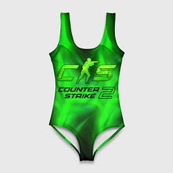 Купальник-боди 3D женский Counter strike 2 green logo, цвет: 3D-принт