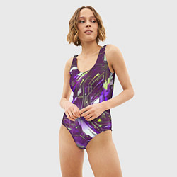 Купальник-боди 3D женский Космические кибер схемы фиолетовые, цвет: 3D-принт — фото 2