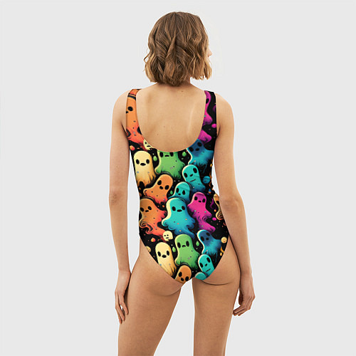 Женский купальник-боди Паттерн с разноцветными приведениями / 3D-принт – фото 4