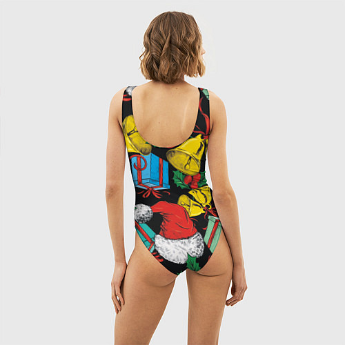 Женский купальник-боди Узор с рождественскими колокольчиками / 3D-принт – фото 4