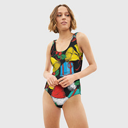 Купальник-боди 3D женский Узор с рождественскими колокольчиками, цвет: 3D-принт — фото 2