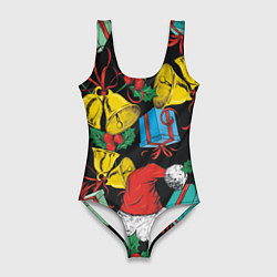 Женский купальник-боди Узор с рождественскими колокольчиками