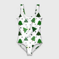 Женский купальник-боди Узор с зелеными елочками