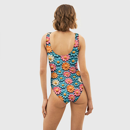 Женский купальник-боди Вязаные цветочки паттерн / 3D-принт – фото 4