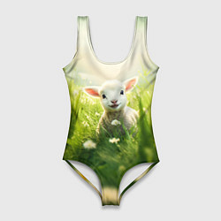 Купальник-боди 3D женский Овечка в траве, цвет: 3D-принт