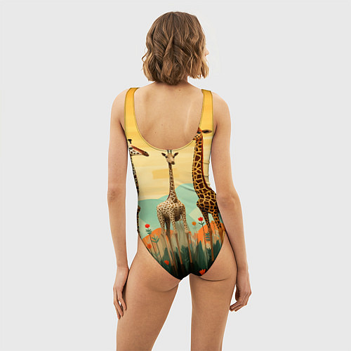 Женский купальник-боди Три жирафа в стиле фолк-арт / 3D-принт – фото 4