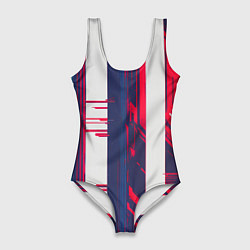 Купальник-боди 3D женский Киберпанк глитч синий и красный, цвет: 3D-принт